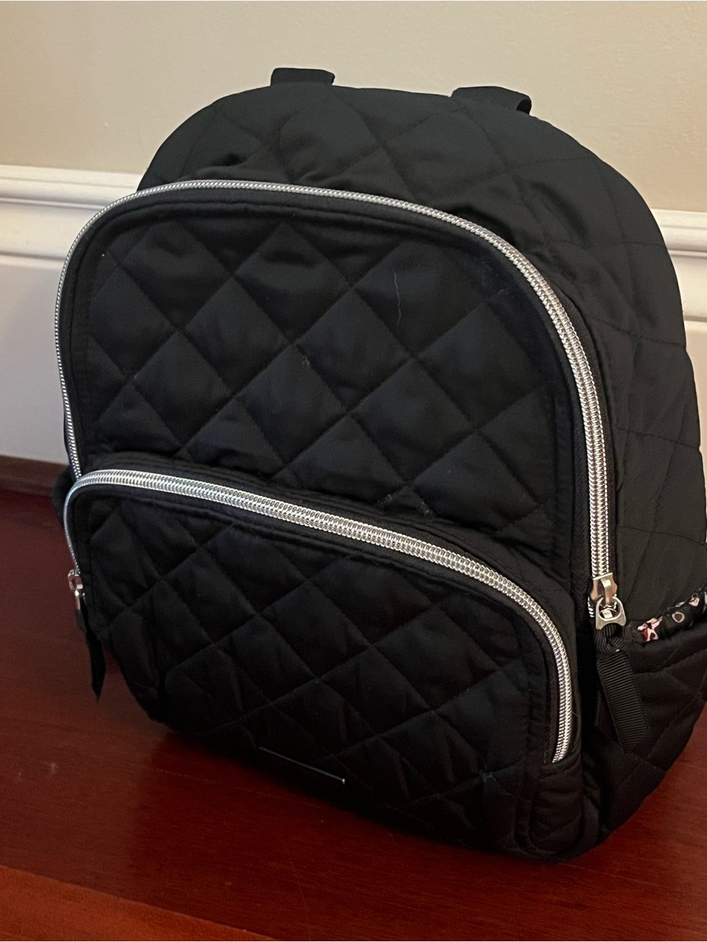 Vera Bradley Quilted Black Backpack with Silver Zippers